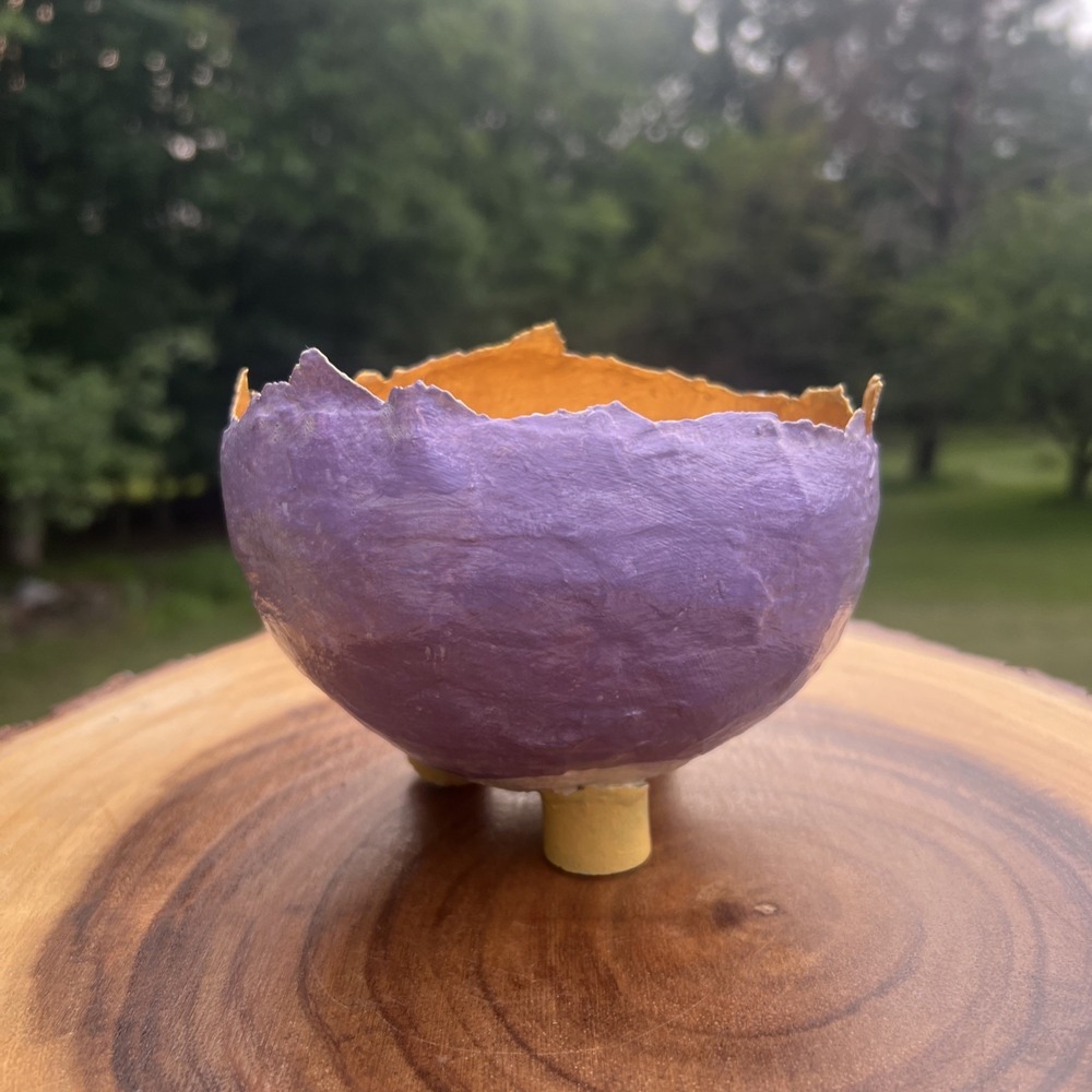 Handmade Cracked Egg Bowl Footed Lavender Gold Floral Arrangement Planter